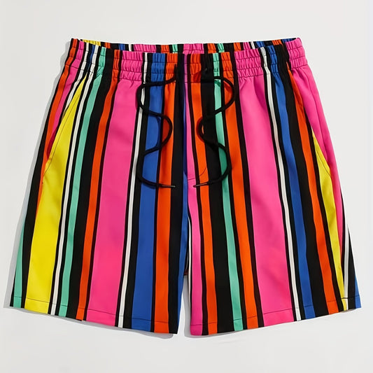 Vertical Stripe Men's Summer Drawstring Casual Loose Shorts