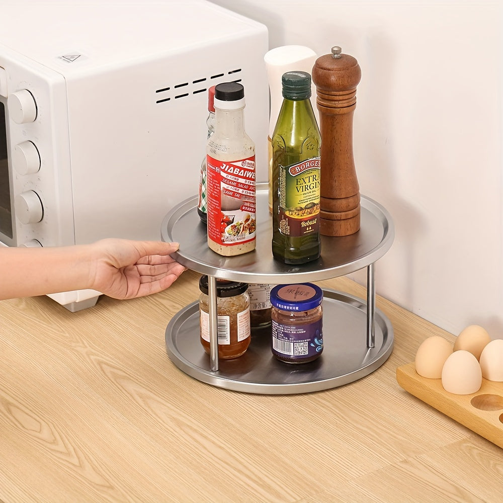 2 Tier Non Slip Seasoning Rack Turntable 360 Degree Rotating Organizer
