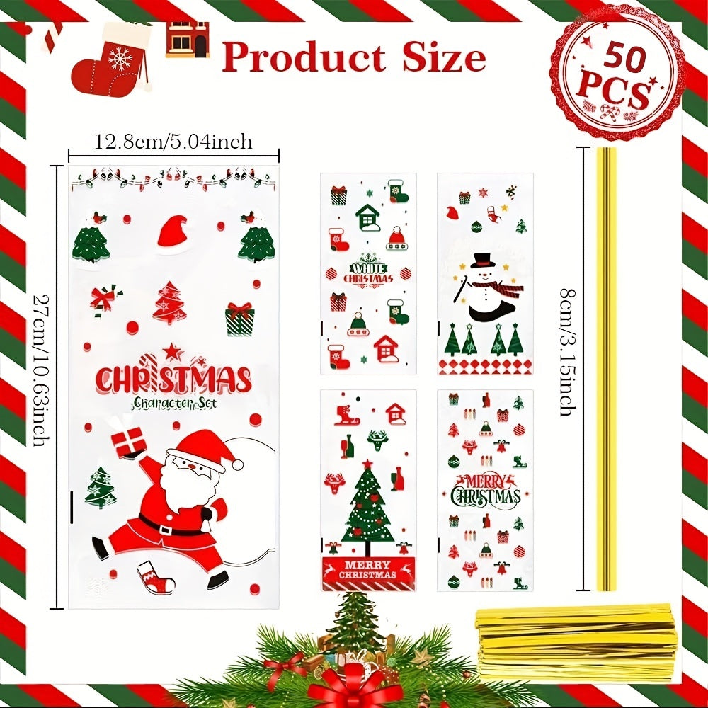 50pcs Christmas Cellophane Treat Bags 12 8x27 0cm with 50pcs Ties