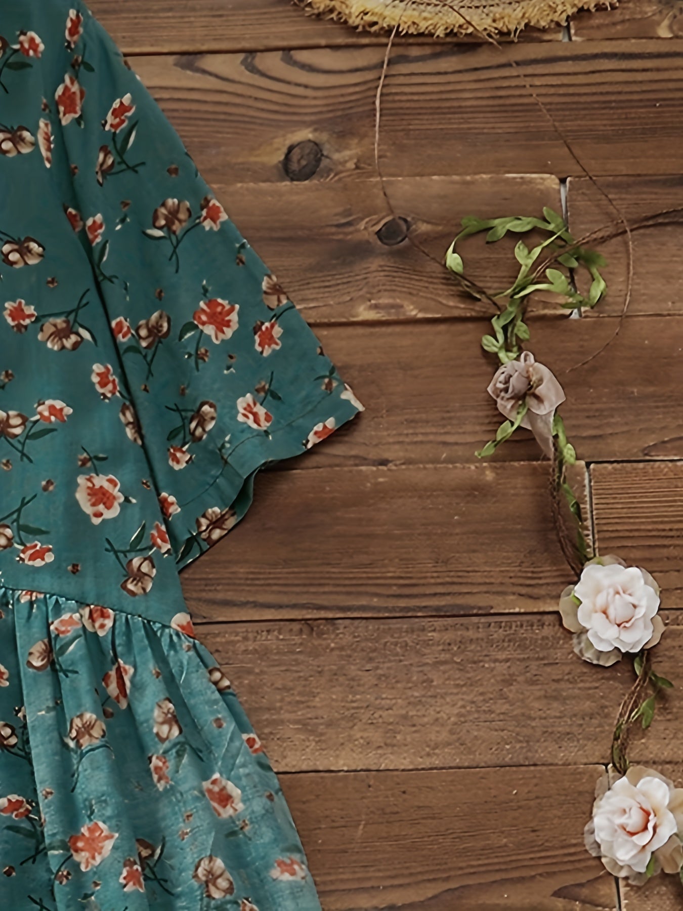 Women's Floral Print Short Sleeve V Neck Dress