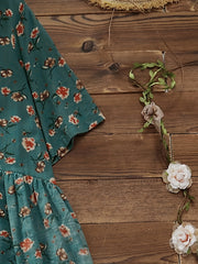 Women's Floral Print Short Sleeve V Neck Dress