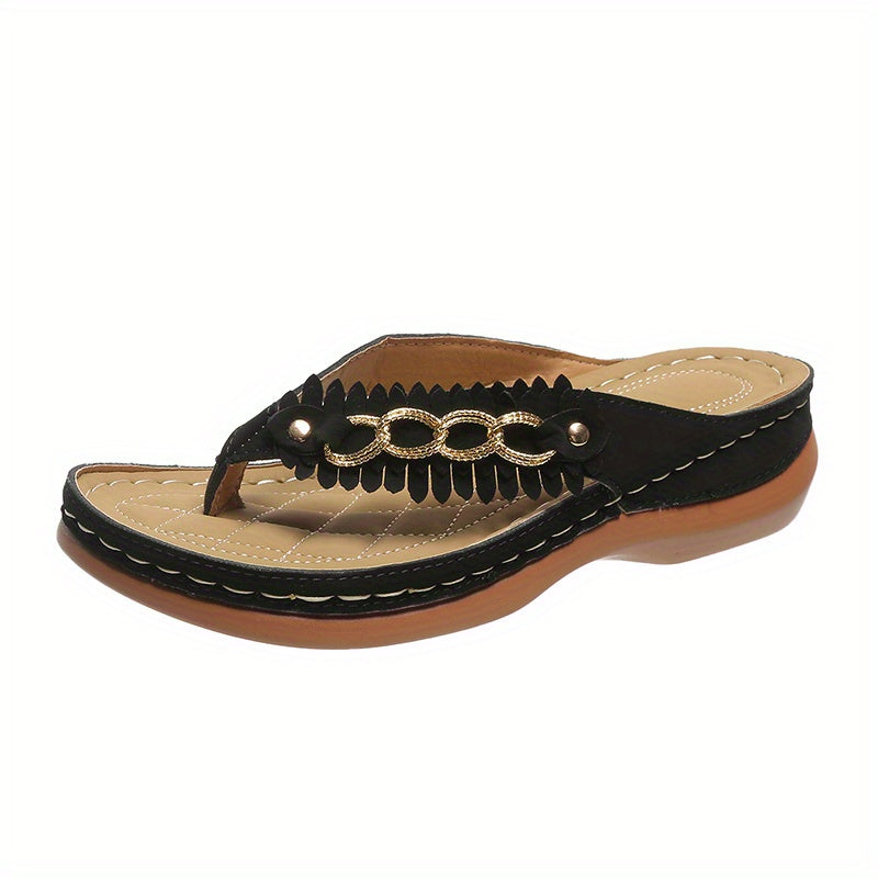 Women's Chain Decor Wedge Thong Sandals Slippers