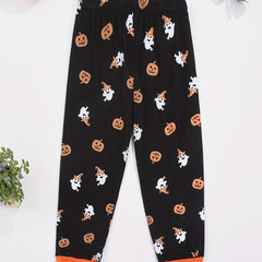 Halloween Pumpkin And Ghost Print Boys Casual Long Pants