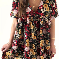 Floral Print V Neck Mini Dress