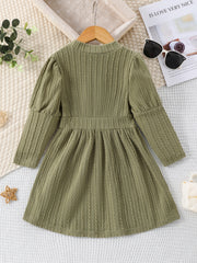 Girl Cable Textured Long Sleeve Casual Dress