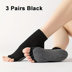 3 Pairs Yoga Socks Non Slip Grips Toeless For Women