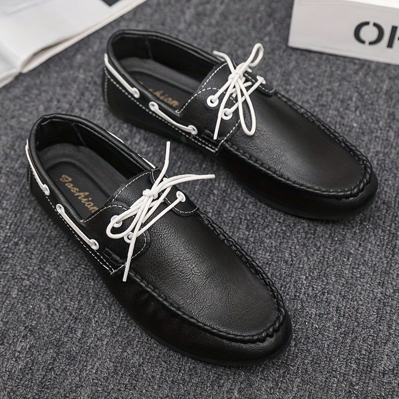Men's Casual Solid Lace up Loafer Shoes Outdoor Anti skid Soft Sole Boat Shoes