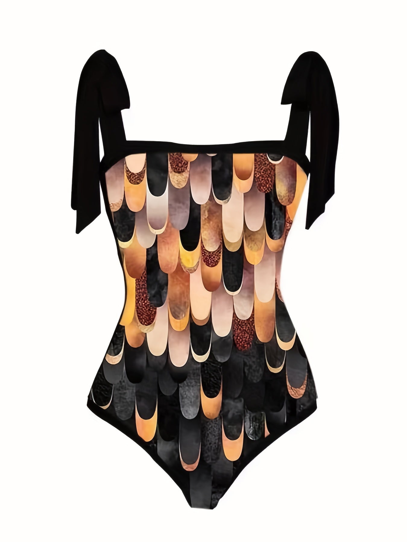 Geometric Print Tie Shoulder One Piece Swimsuit & Side Knot Skirt Tankini Set