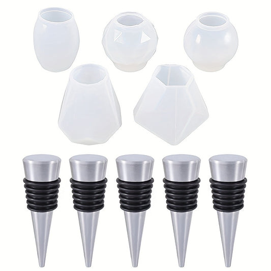 10PCS Epoxy Resin Wine Cork Stopper Silicone Mold Set