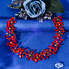 Vintage Red Rhinestone Bridal Headband for Women Floral Sparkling Accents