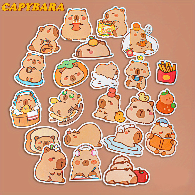 50pcs Capybara Stickers DIY Suitcases Phones Mugs Skateboards Khaki Mixe