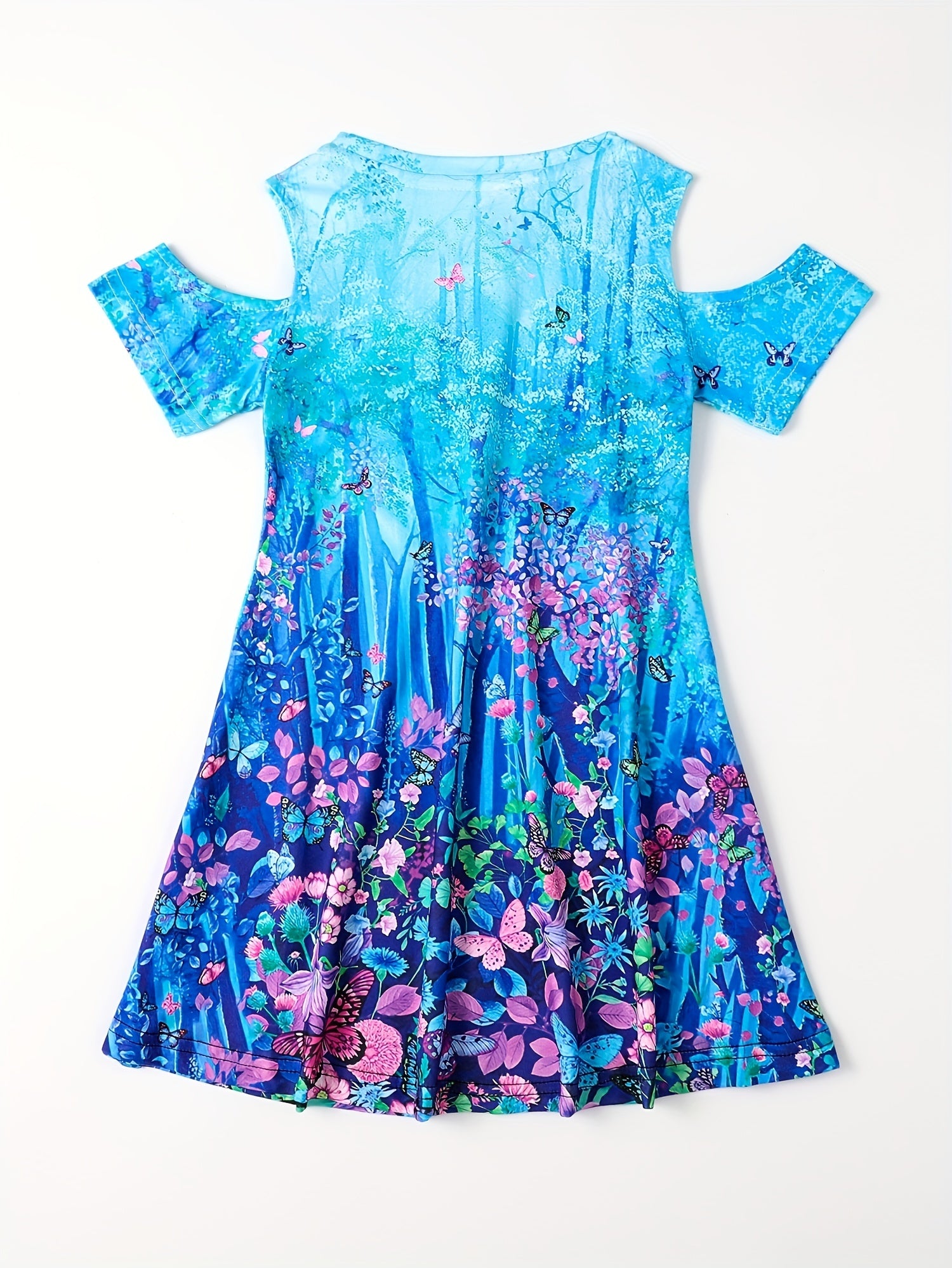 Girls Dreamy Forest Cold Shoulder Dress for Summer Party