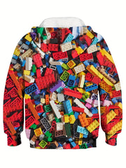 Building Blocks Allover Print Kid's Hoodie Long Sleeve Top Boy's Clothes