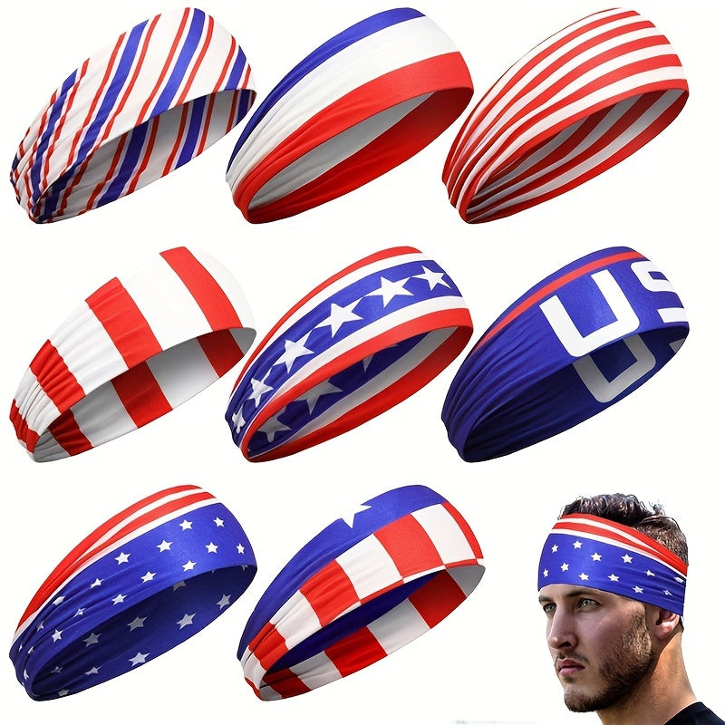 2pcs American Flag Independence Headband Elastic Sports Sweat Hair Accessories
