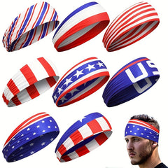 2pcs American Flag Independence Headband Elastic Sports Sweat Hair Accessories