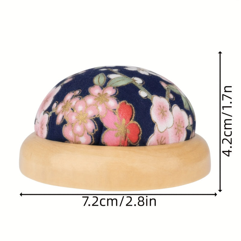 1pc Pastoral Wooden Base Needle Pad Circular Sewing Needle Holder