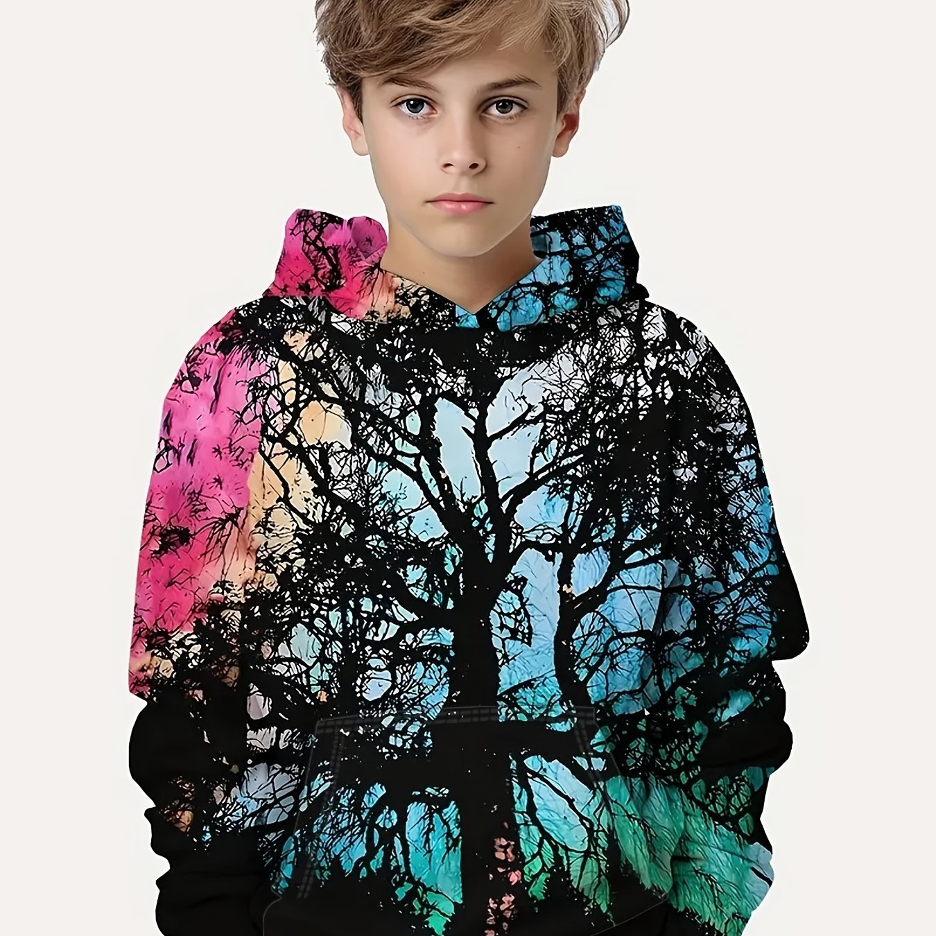 Tree 3D Print Boys Casual Hooded Sweatshirt For Spring Fall
