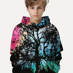 Tree 3D Print Boys Casual Hooded Sweatshirt For Spring Fall