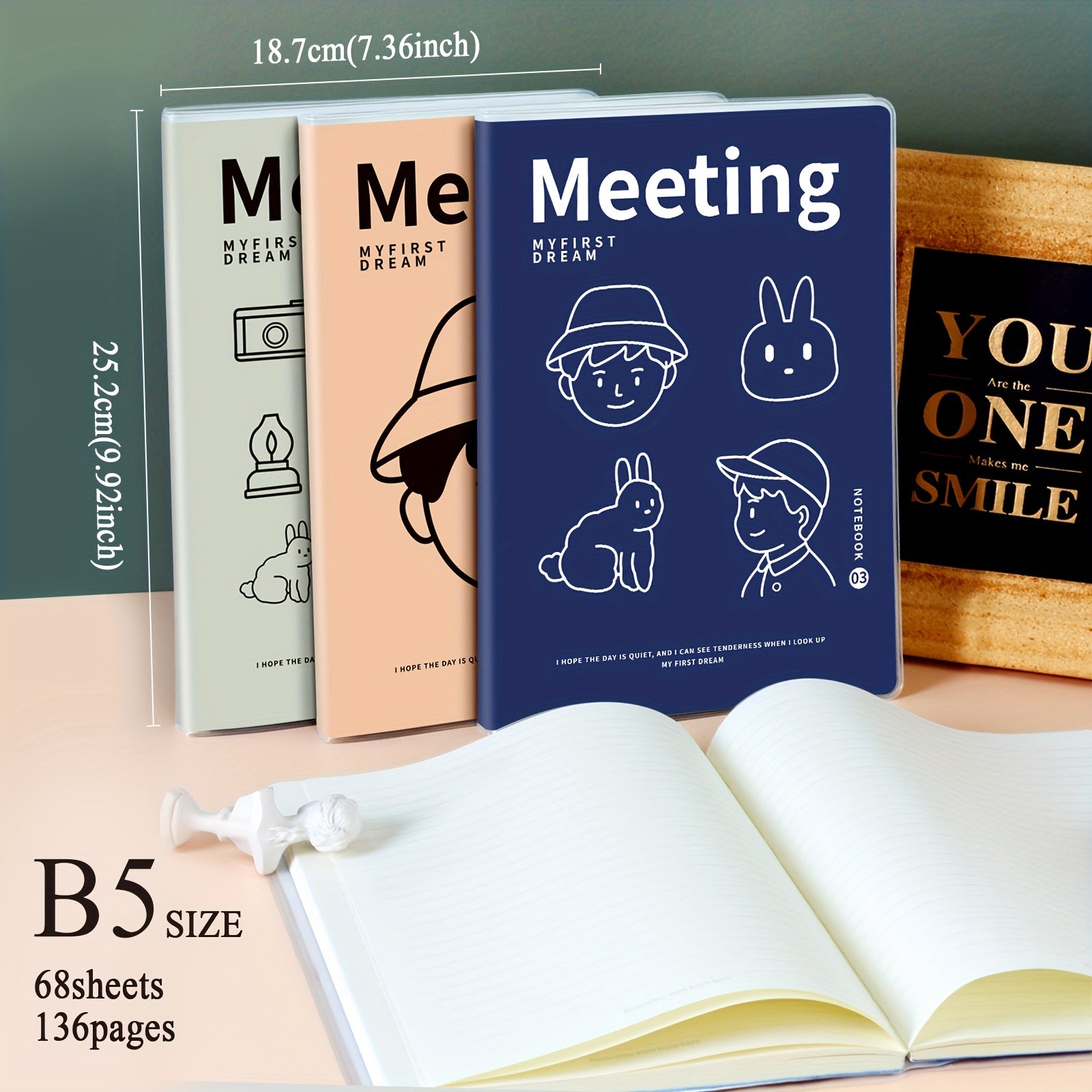 B5 Minimalist Boy's Notebook Soft Waterproof Thick Rubber Cover 68 Sheets