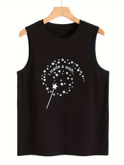 Star & Letter Print Sleeveless Sports Vest Stretchy Casual Tops