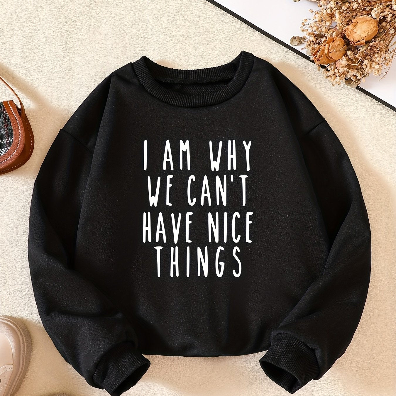 Boys Letter Print Casual Pullover Sweatshirt Long Sleeve Crew Neck Tops