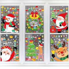 9pcs Christmas Window Decorations Snowman Elk Electrostatic Stickers