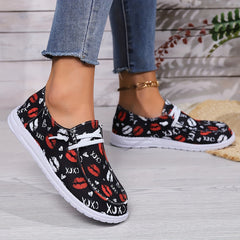 Women's Patterned Skate Shoes Flat Lace up Canvas Shoes