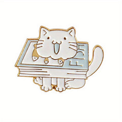 Cat and Rabbit Book Brooch Kids Accessory and Gift Idea