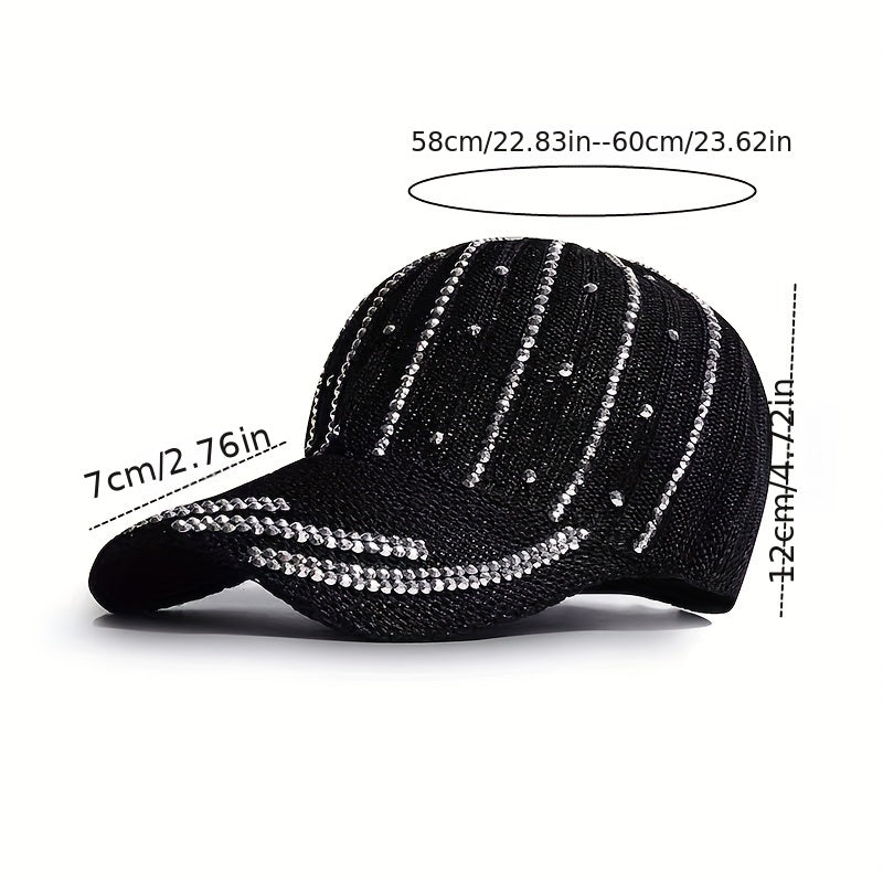Striped Rhinestone Baseball Cap Hip Hop Knitted Sun Hat