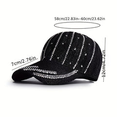 Striped Rhinestone Baseball Cap Hip Hop Knitted Sun Hat