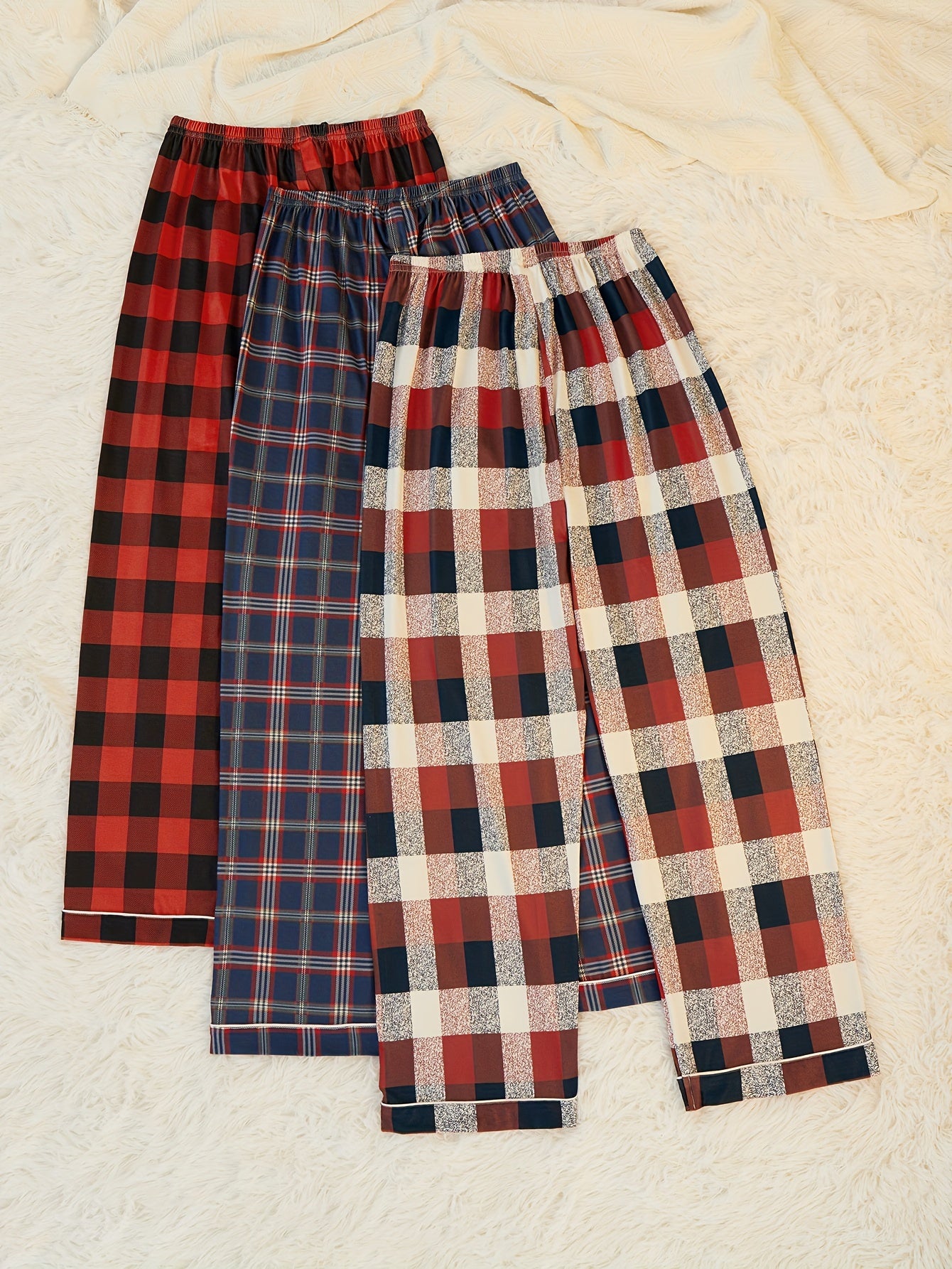 3 Pcs Plaid Christmas Sleep Pants Women's Sleepwear