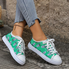 Halloween Skull Print Round Toe Flat Skate Shoes