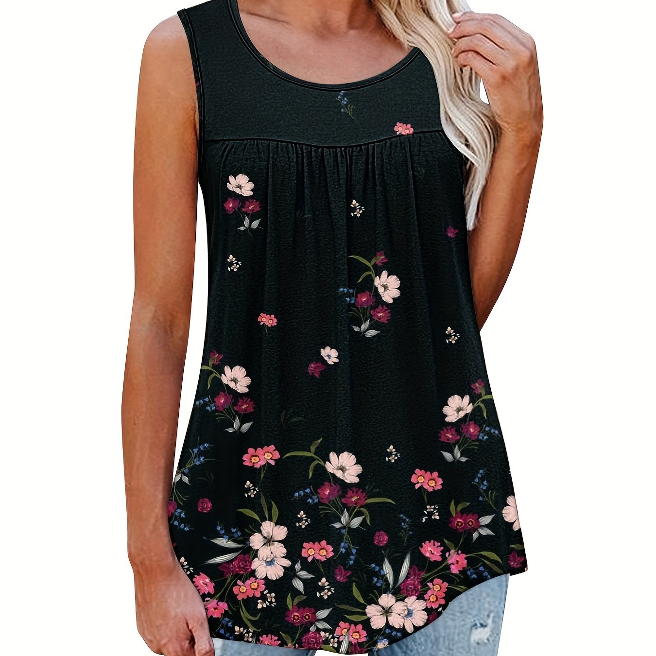Floral Print Ruched Tank Top