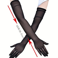 Mesh Long Gloves Elastic Translucent Dress Gloves Women Party Wedding