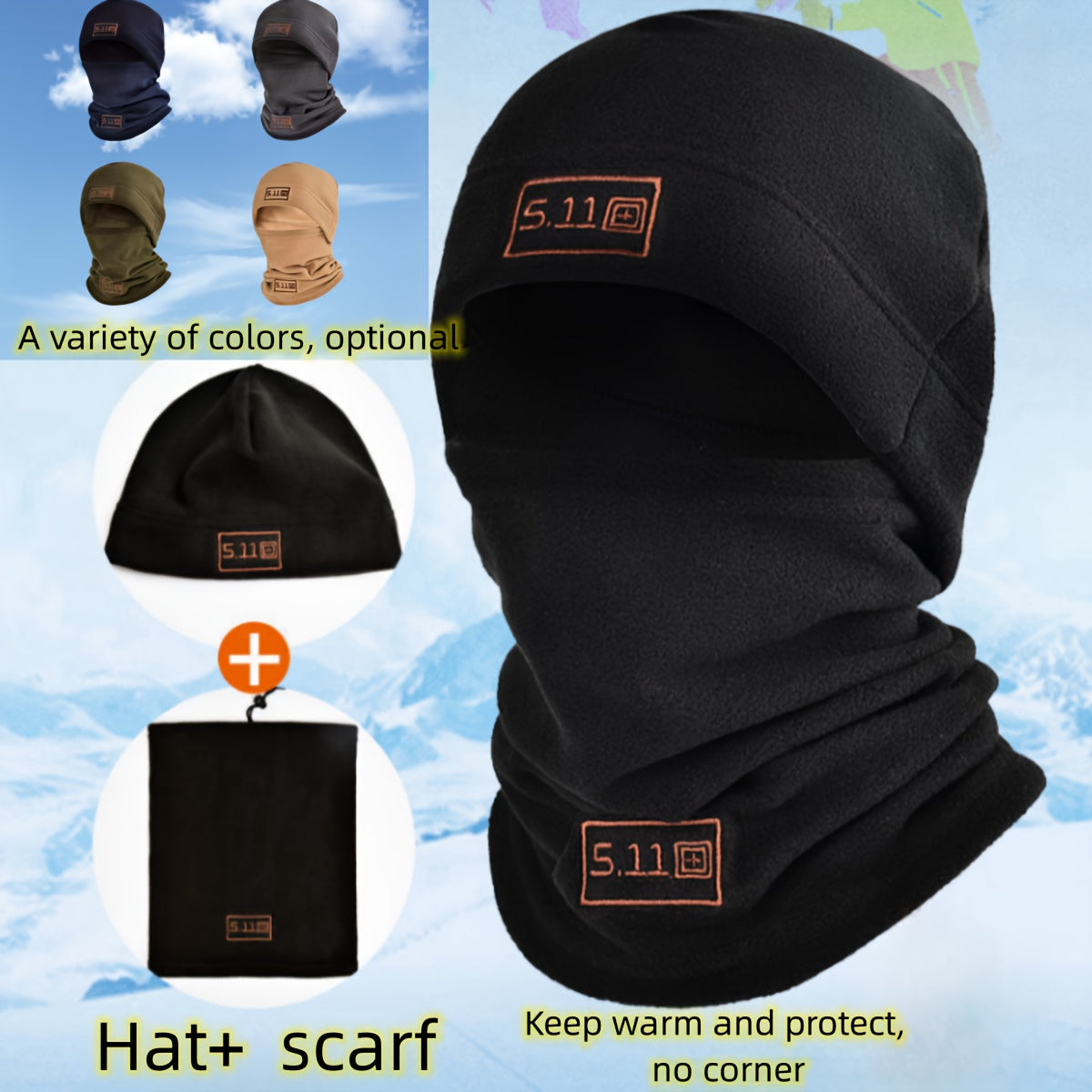 Winter Fleece Scarf Neck Warmer Men Cold Weather Neck Gaiter Balaclava