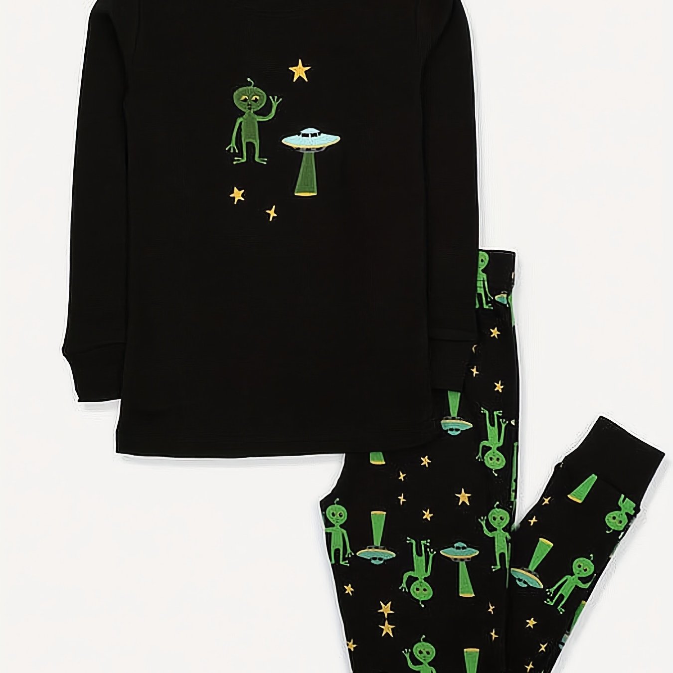 Toddler Boys Alien Embroidered Pajama Set Long Sleeve Top & Pants Sleepwear
