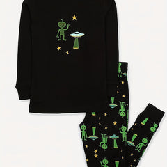 Toddler Boys Alien Embroidered Pajama Set Long Sleeve Top & Pants Sleepwear