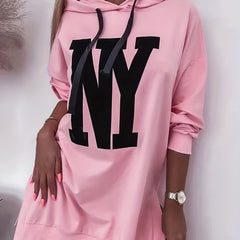 Letter Print Split Side Hoodie Casual Long Sleeve Drawstring Hoodies Sweatshirt