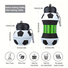 550ml Foldable Football Water Bottle Straw Leakproof Outdoor Fitness Travel