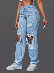 Distressed Boyfriend Style Wide Legs Women's Jeans