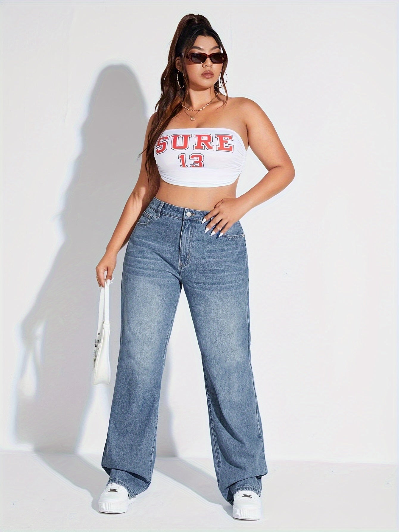 Wide Leg Washed Jeans Button Fly Casual Denim