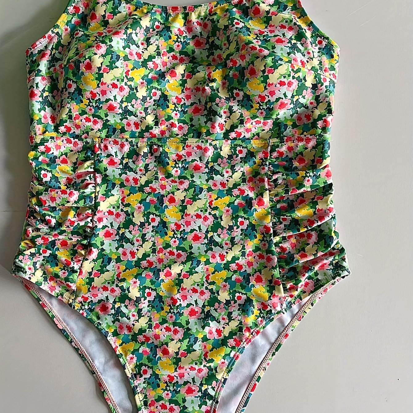 Boho Swimsuit Floral Print Ruched One Piece Swimsuit