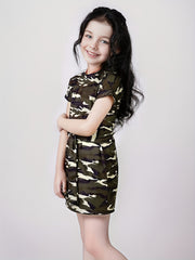 Girls Camo Tie Waist Tee Dress for Everyday