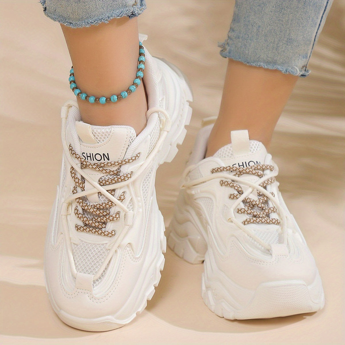 Women's Breathable Mesh Panel Sneakers Thick Bottom Platform Shoes