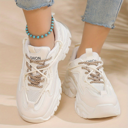 Women's Breathable Mesh Panel Sneakers Thick Bottom Platform Shoes