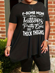 Slogan Print Tee & Shorts 2 Piece Set