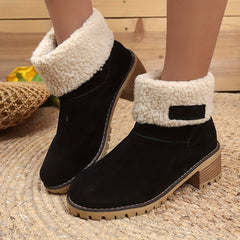 Women's Fuzzy Ankle Boots Chunky Heel Warm Velvet Fluffy Winter Shoes