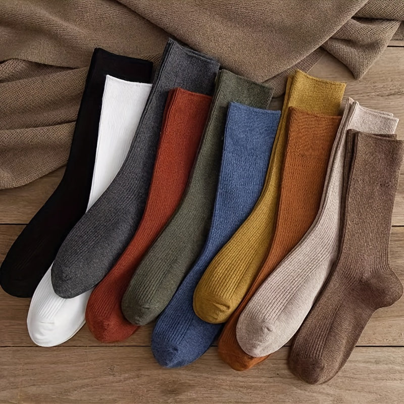 10 Pairs Women's Solid Mid Tube Socks - Comfy & Breathable Stockings