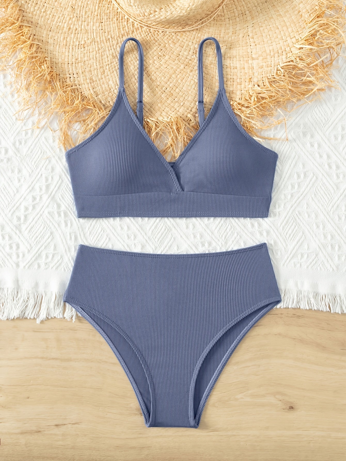 Girl's Ribbed Bikini Set Cami Top & Briefs