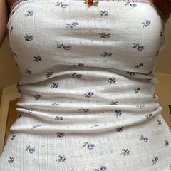 Floral Lace Trim Tube Top Summer Sleeveless